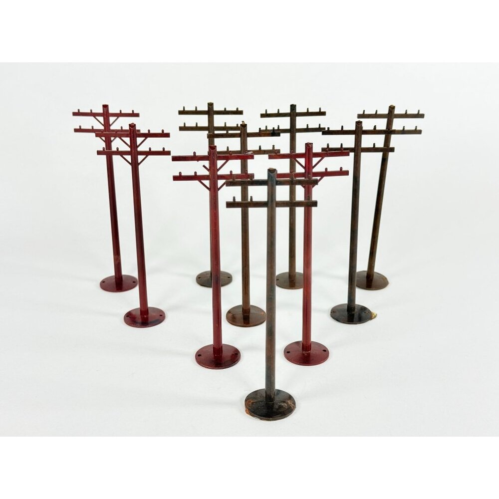 Vintage Model Railroad 10 Plastic Telephone Poles Red Brown Train Accessories